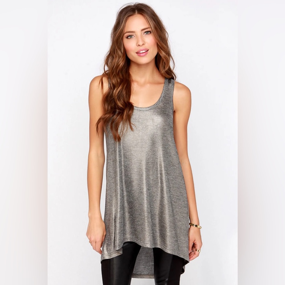 RVCA Swanson Tunic Tank Top Hi Lo XS silver